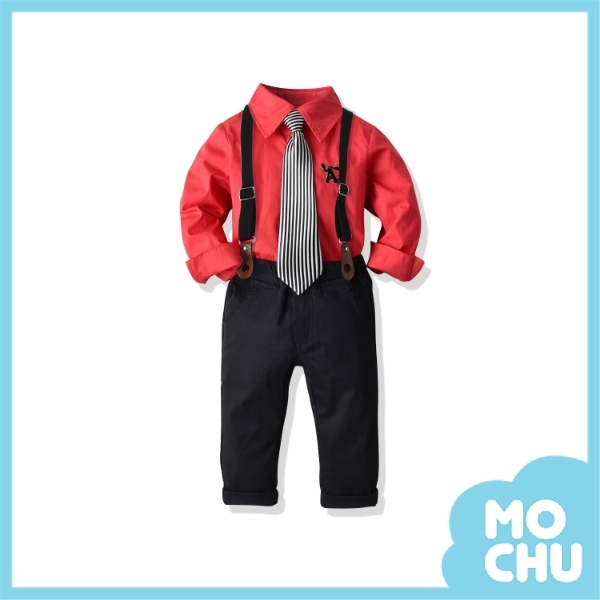 大紅色條紋領帶套裝