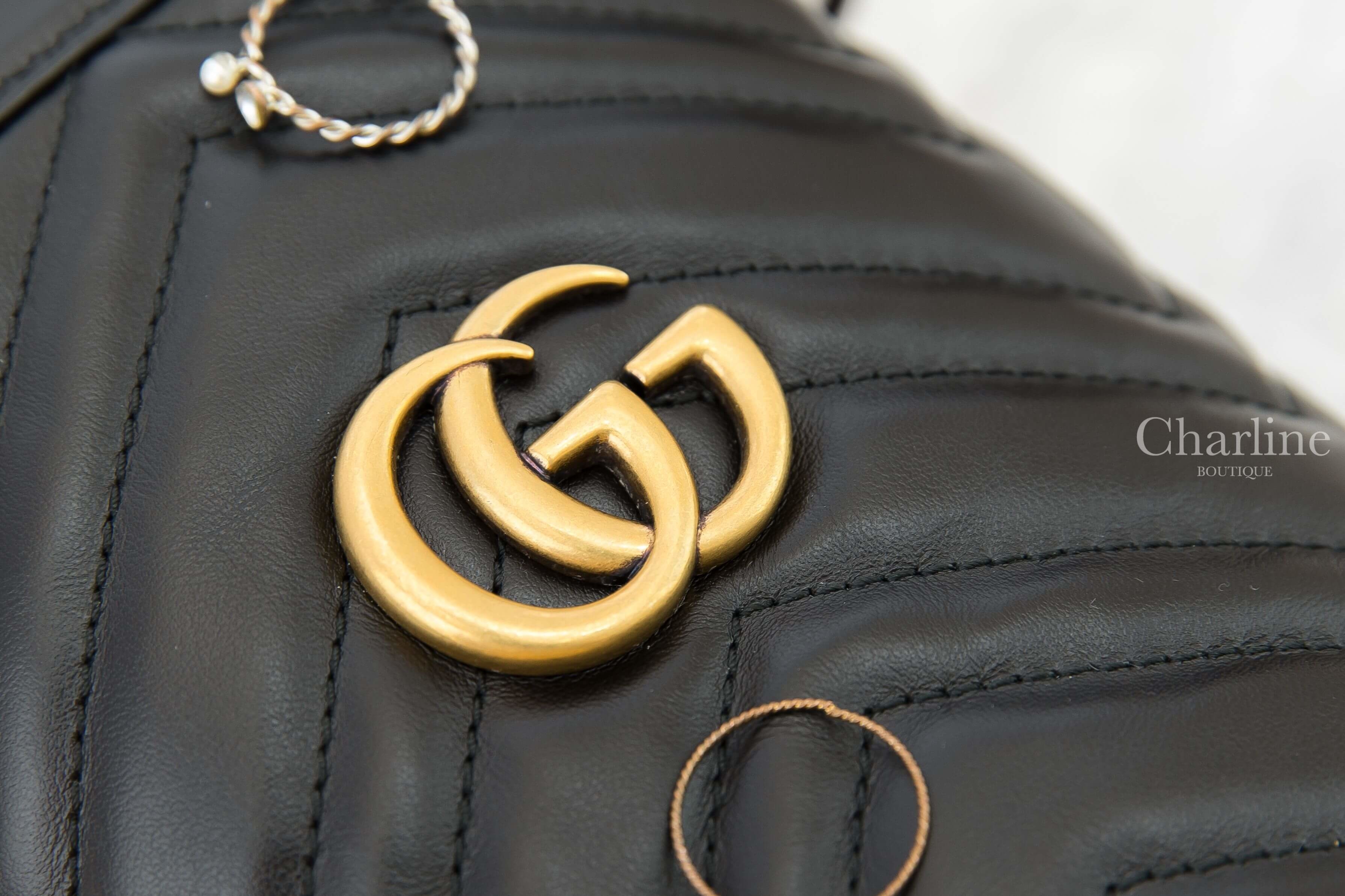 Gucci GG Marmont Mini Bucket Bag 黑色金GG金鍊小牛皮水桶包