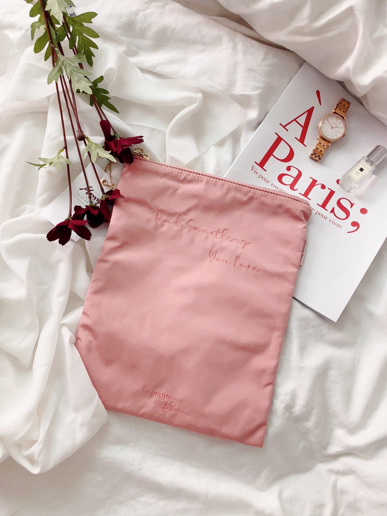 【 限量現貨 】刺繡乾燥玫瑰化妝包