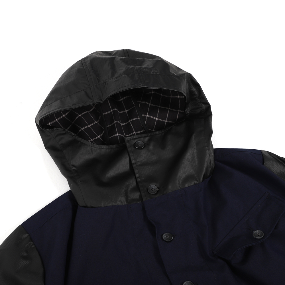 高領防潑水連帽軍外套 (藍黑)