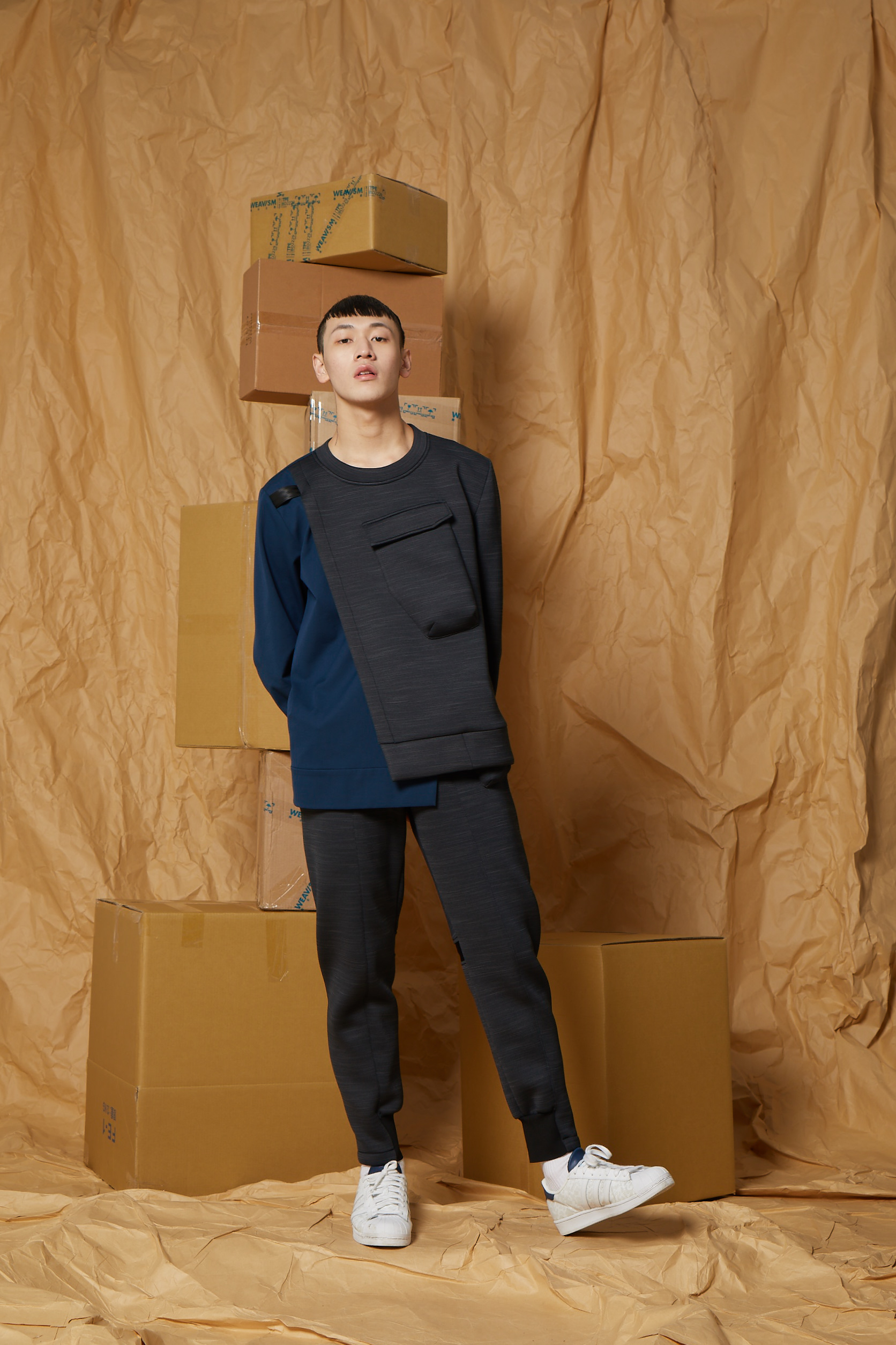 多口袋太空棉褲- 黑