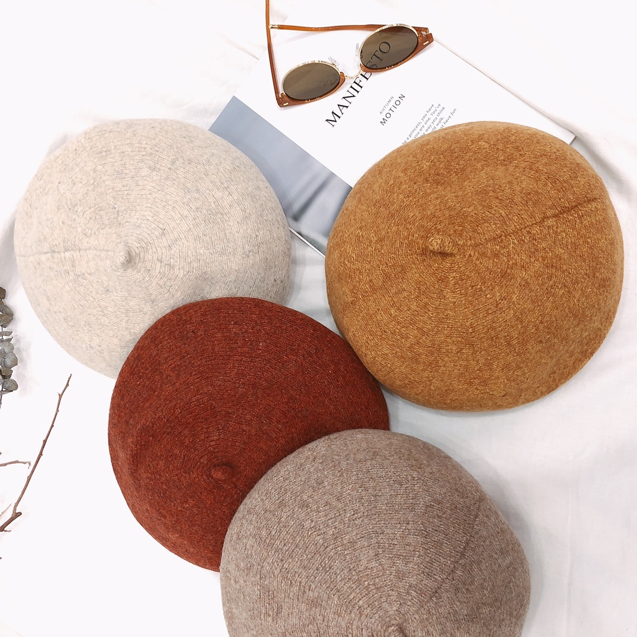 雙色針織畫家帽/四色