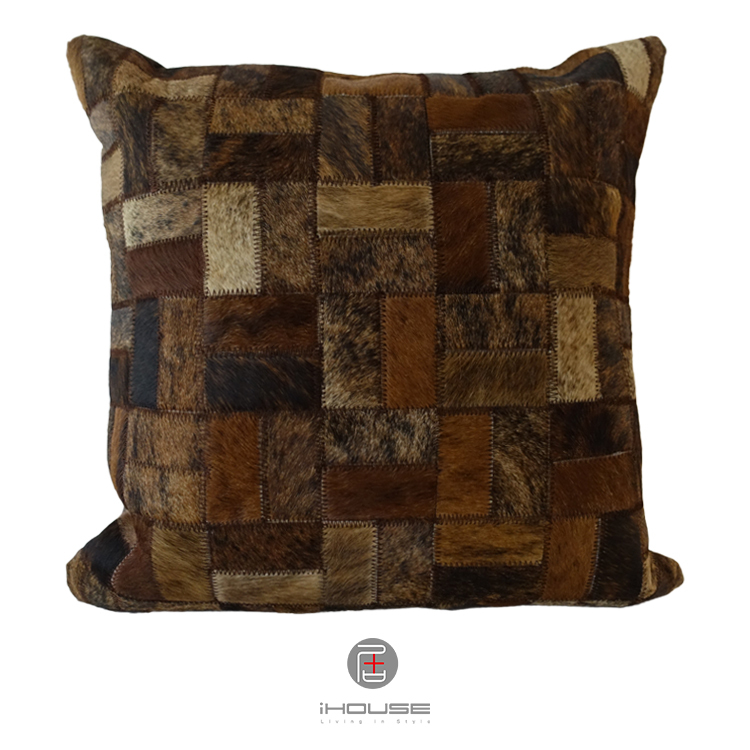 皮革抱枕 咖啡拼磚
