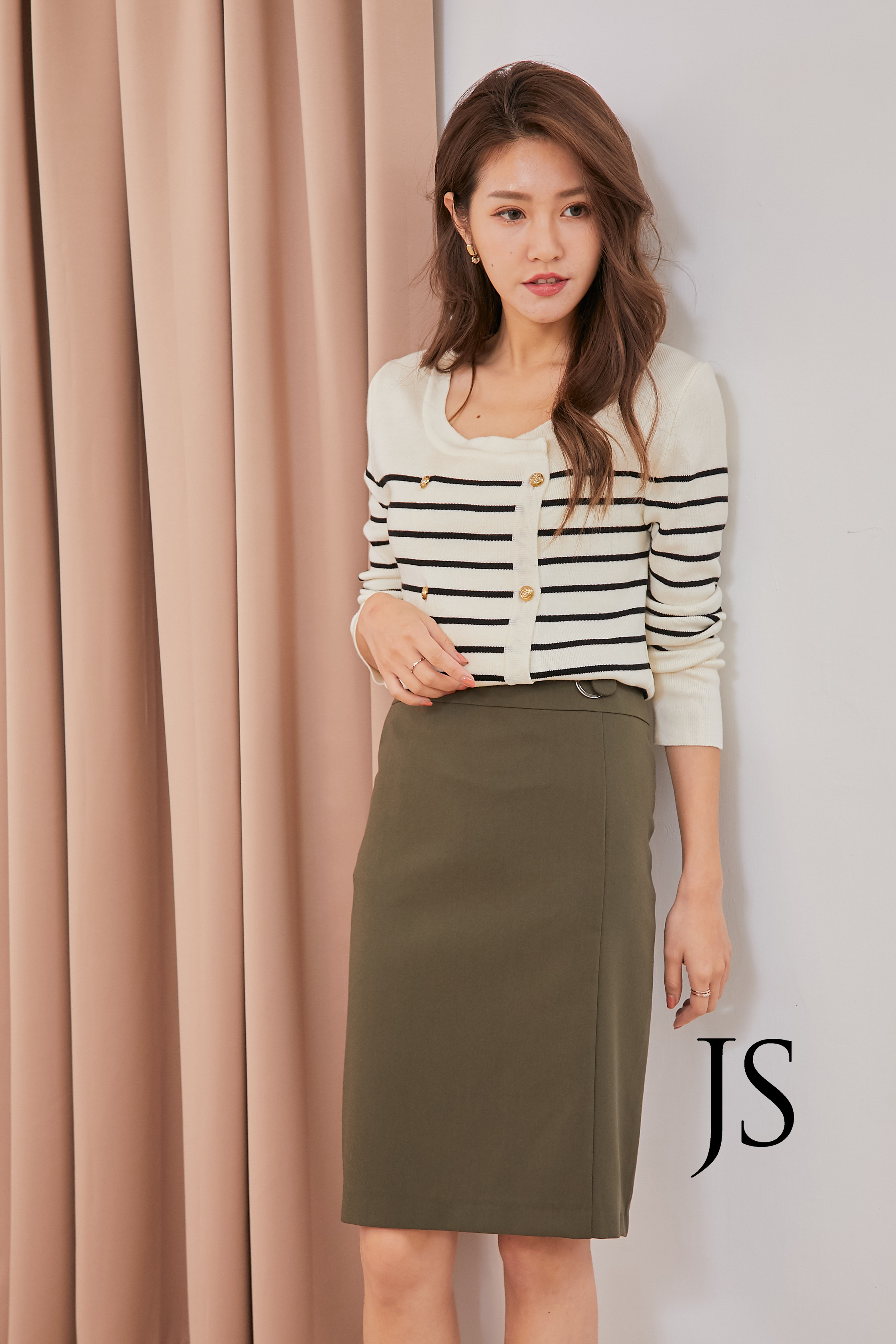 圓圈單釦窄裙(綠)