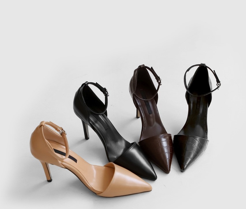 簡約尖頭跟鞋 (34-40) (黑/鱷魚紋黑/薑黃)(6cm/8cm)