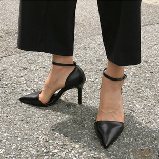 簡約尖頭跟鞋 (34-40) (黑/鱷魚紋黑/薑黃)(6cm/8cm)