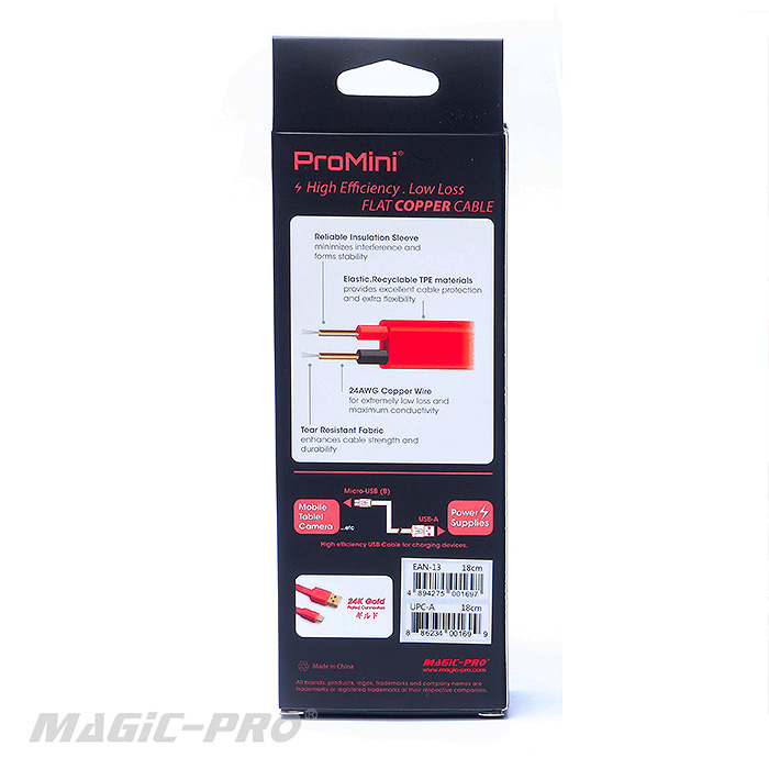 ProMini Micro USB銅製充電線 (80cm)