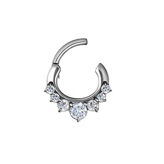 SS316L JEWELLED SEPTUM CLICKER CURVED BAR 7 CUBIC PRONG SET