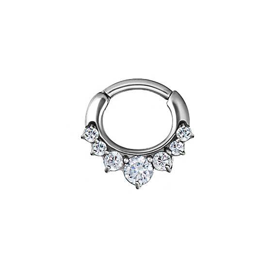 SS316L JEWELLED SEPTUM CLICKER CURVED BAR 7 CUBIC PRONG SET