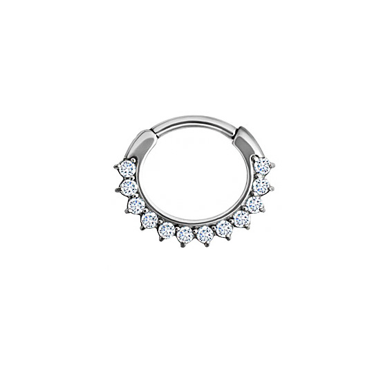 SS316L JEWELLED SEPTUM CLICKER CURVED BAR 12 CUBIC PRONG SET