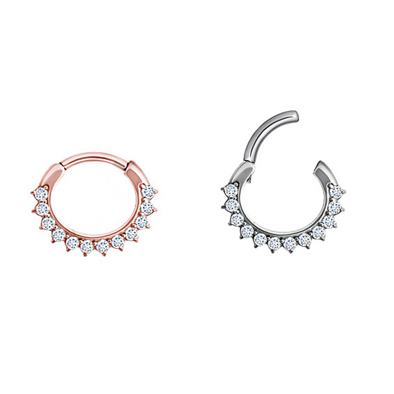 SS316L JEWELLED SEPTUM CLICKER CURVED BAR 12 CUBIC PRONG SET