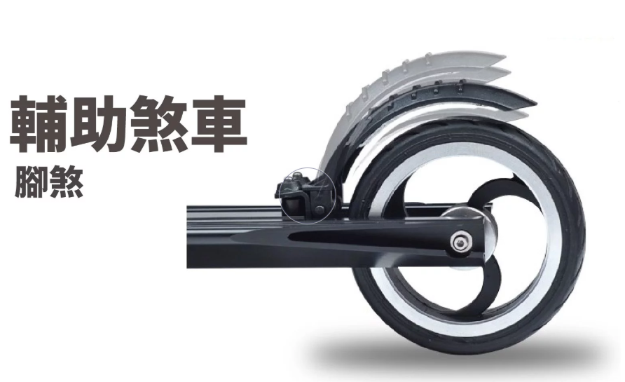 電動滑板車後方的輔助腳剎車
