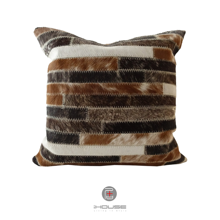 皮革抱枕 多色細條拼接
