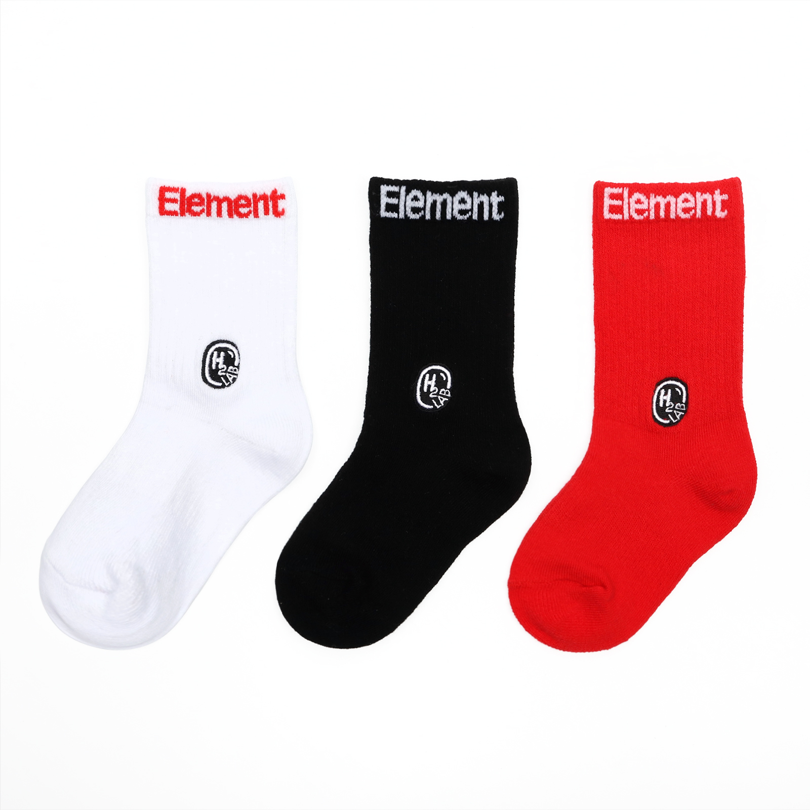 三色一組 HOWDE LAB Crew KIDS Socks "Element" 元素白 黑 紅 小童襪【19FW03-F】