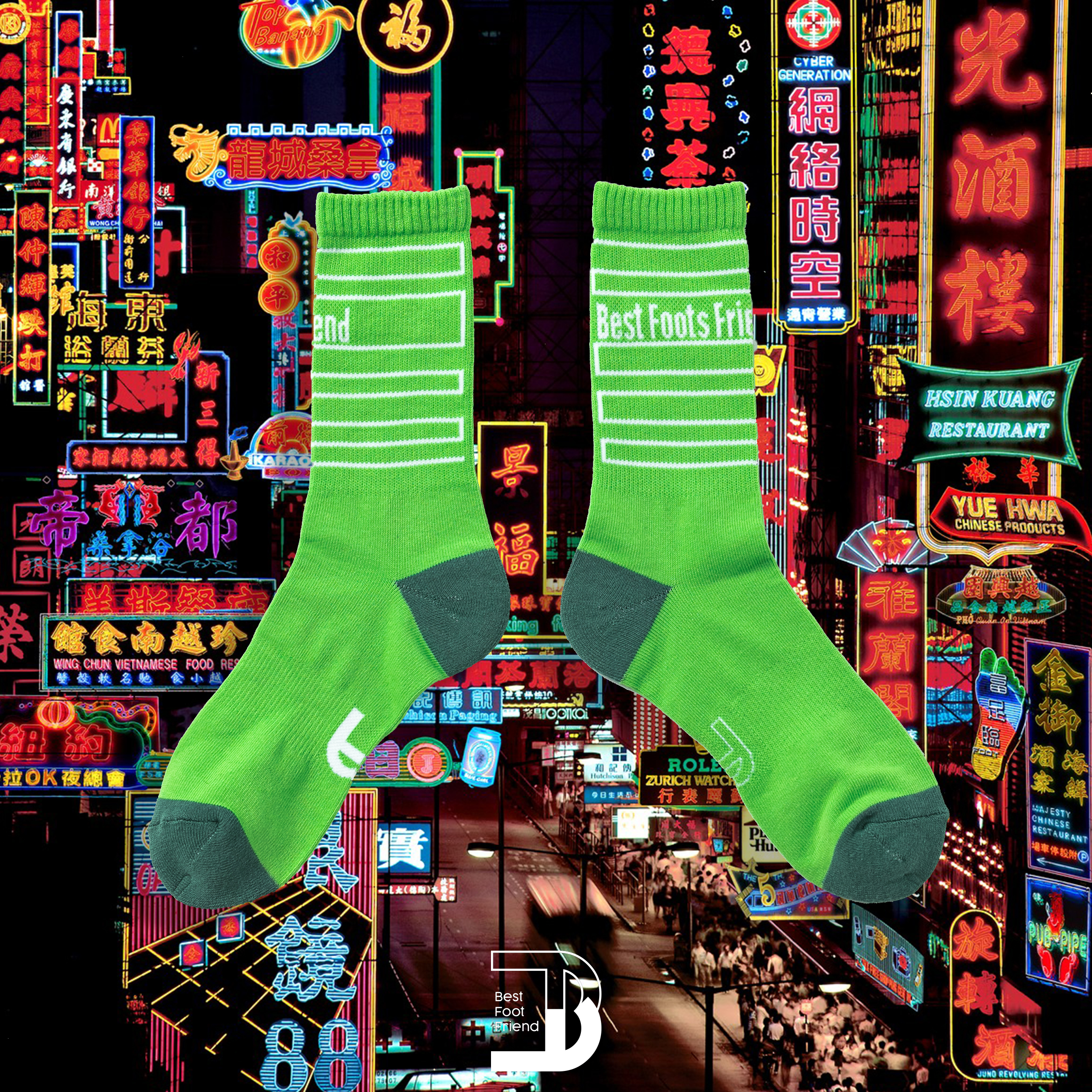 綠色多框形拚英字襪_BF190002