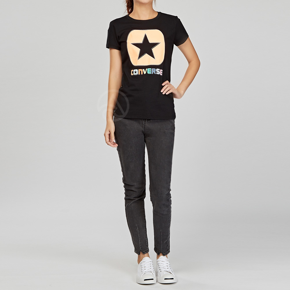 Converse 女子 黑粉 休閒 圓領 短袖 上衣 10004437-A01