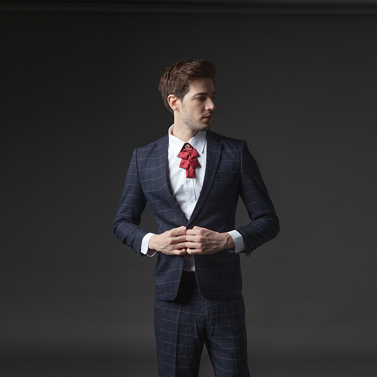 韓版西裝一套 藍灰格紋