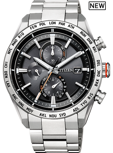 萬年鐘錶 - Citizen 星辰錶   世界時間 電波對時 黑面鈦金屬電波對時男錶  AT8181-63E   錶徑42MM