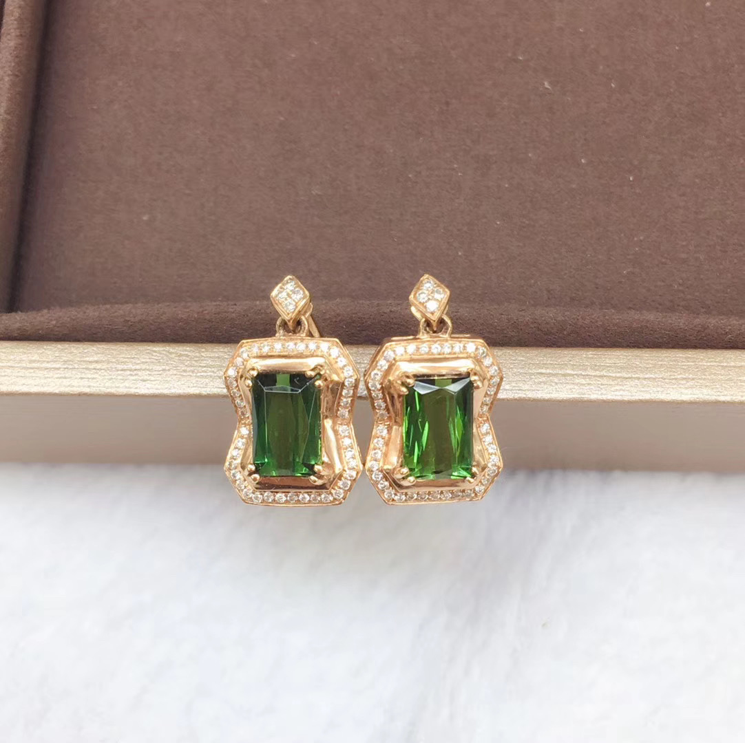 18K 玫瑰金綠碧璽耳環