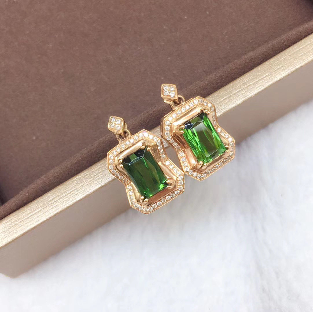 18K 玫瑰金綠碧璽耳環