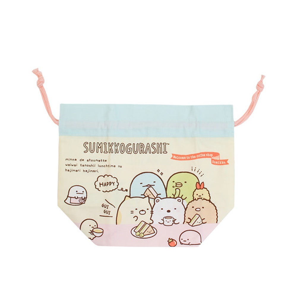日本 角落生物  寬底 束口袋 束口便當袋 收納袋 巾着 便當袋 包包收納包 藍