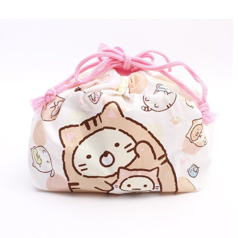 日本 角落生物  貓咪 便當束口提袋 束口袋 便當袋 提袋 手提袋 野餐 收納 粉