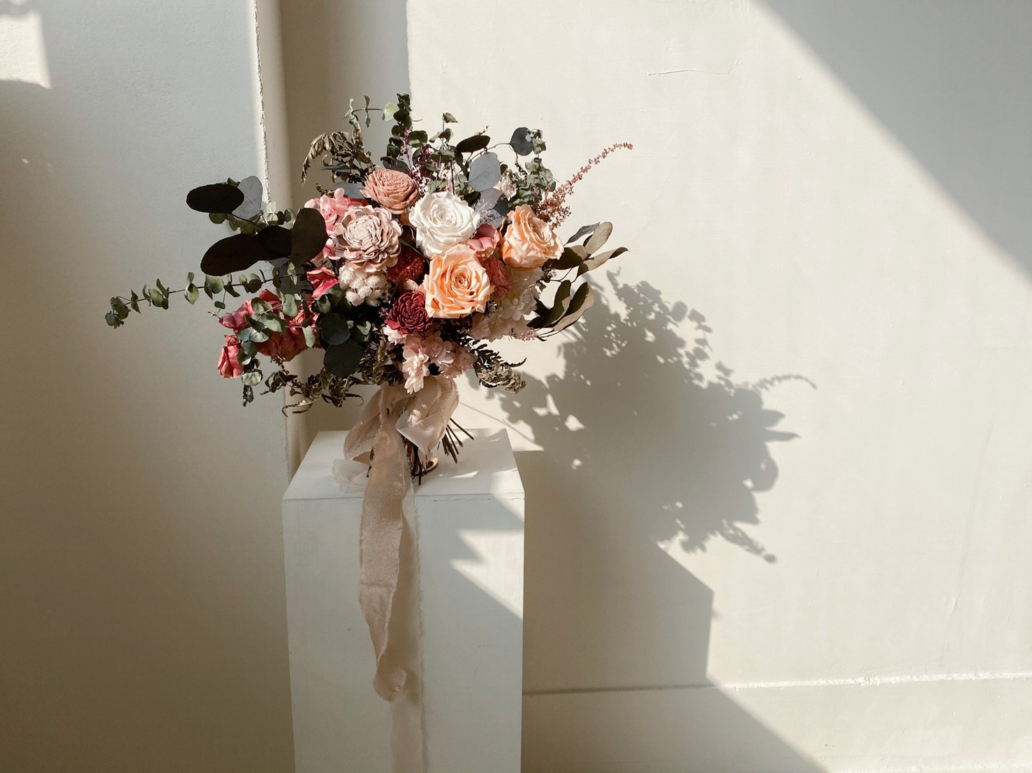 乾燥永生捧花-大地玫瑰色