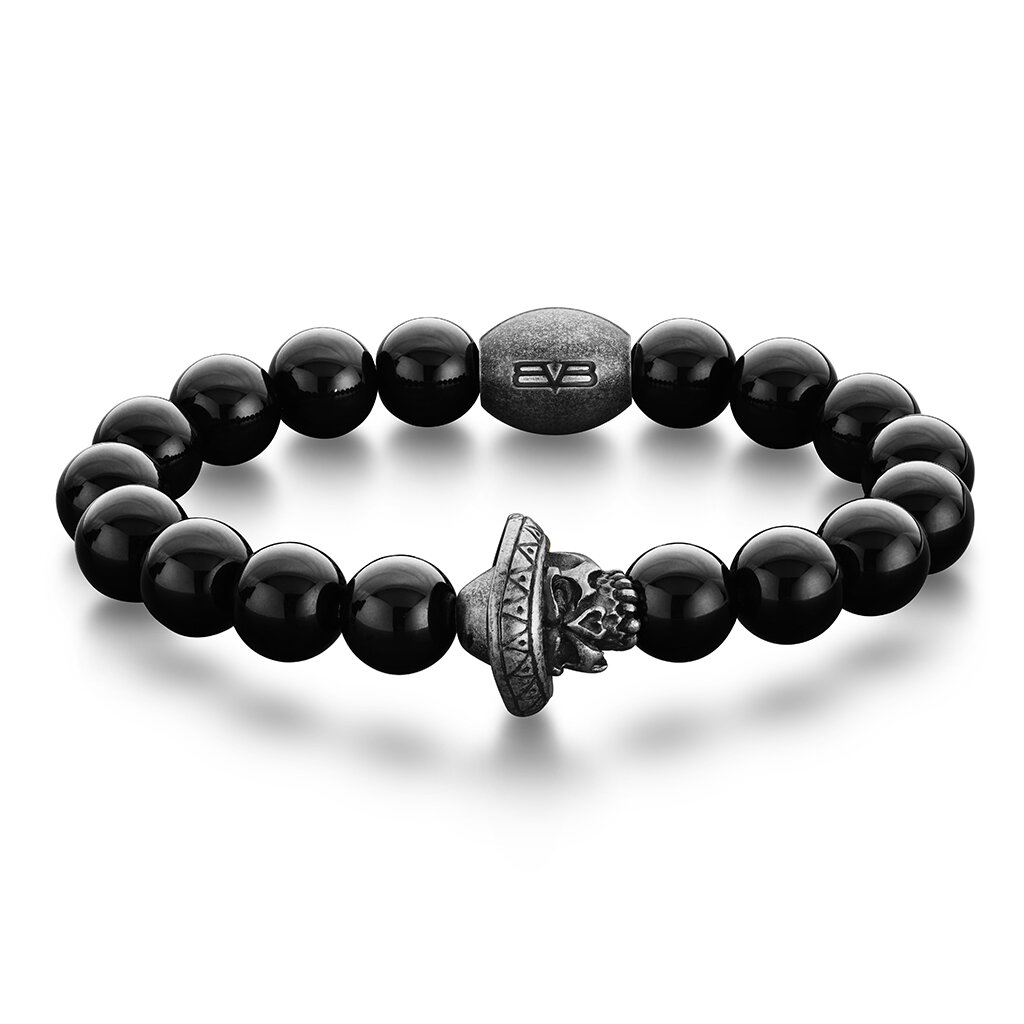 黑色草帽骷髏串珠手環