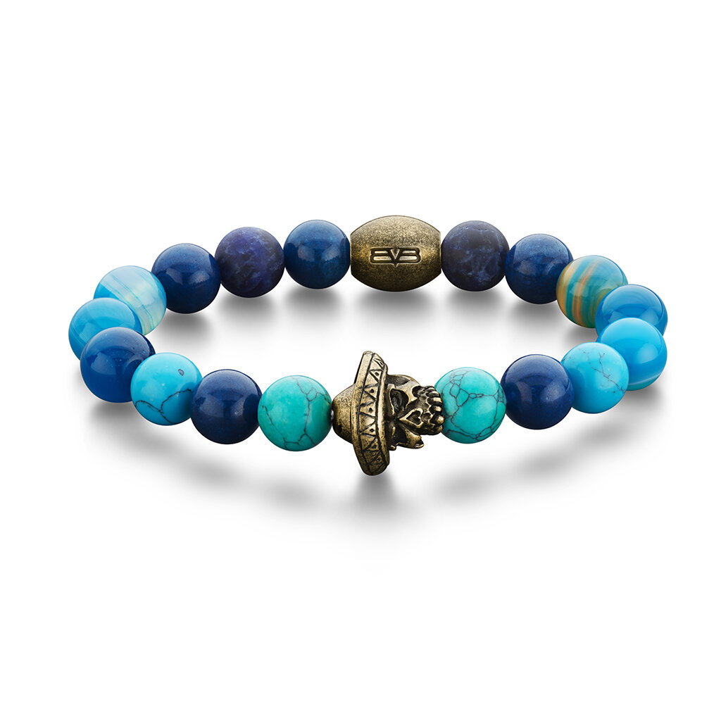 藍色草帽骷髏串珠手環