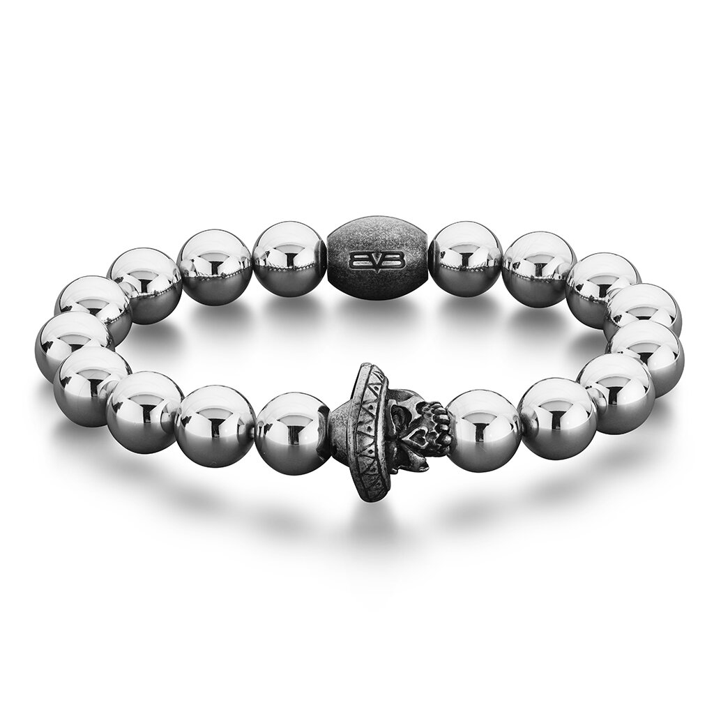 銀色草帽骷髏串珠手環