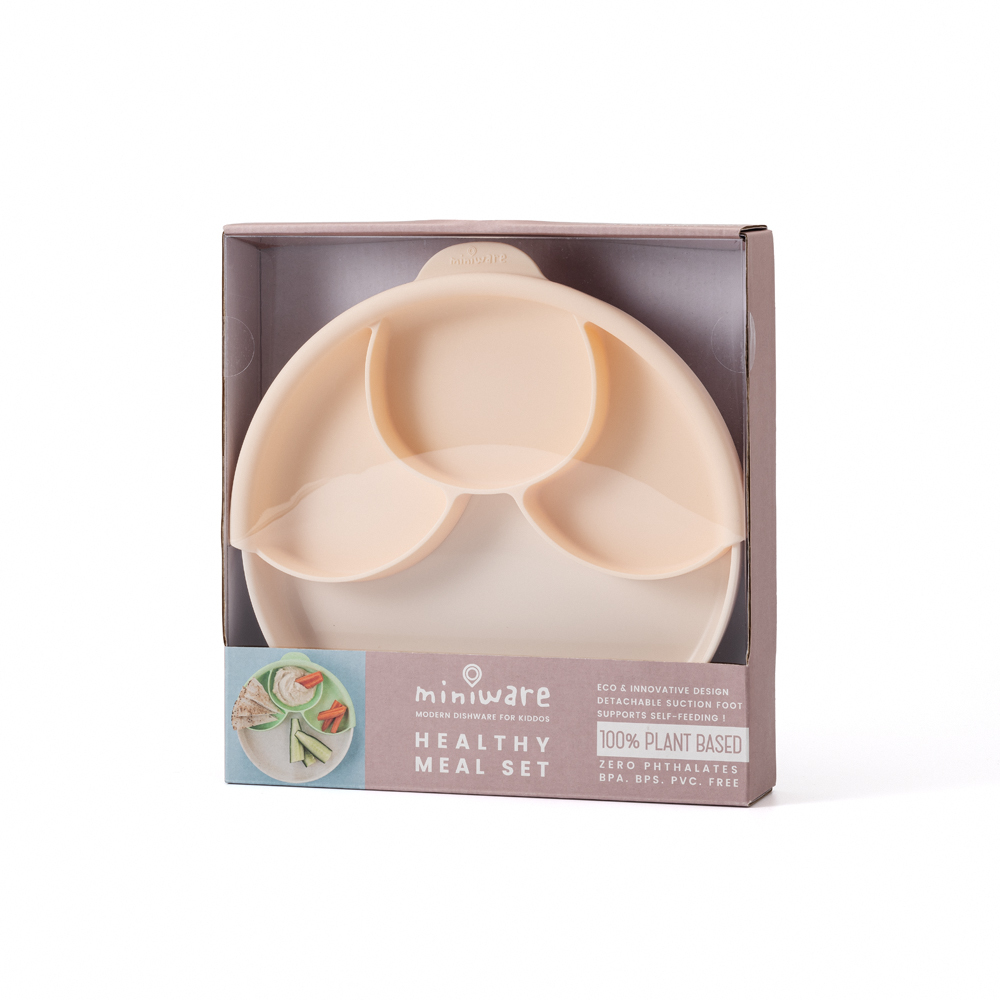 Miniware 天然聚乳酸兒童學習餐具 聰明分隔餐盤組 ( 附吸盤 ) -香草蜜桃