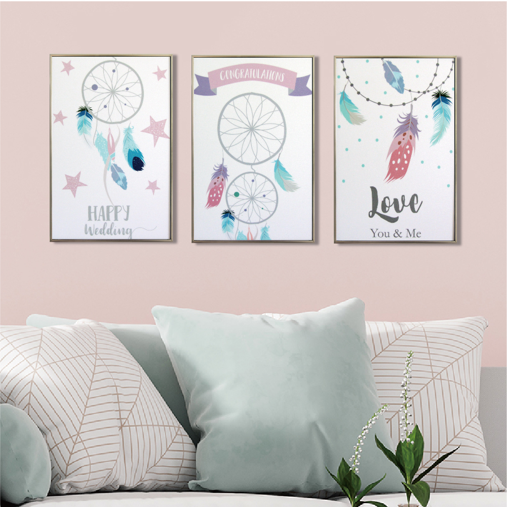 49折 - 北歐生活版畫有框畫19x29-美夢羽毛WA129/三幅一組