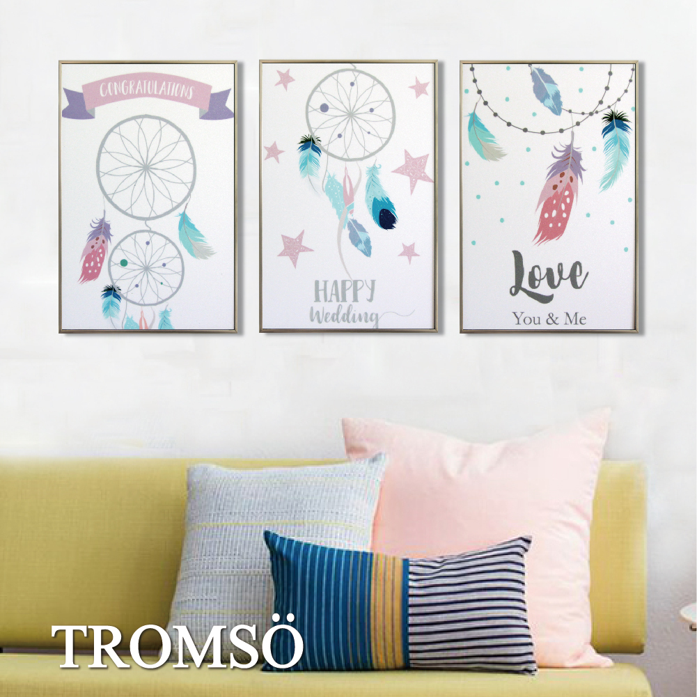 49折 - 北歐生活版畫有框畫19x29-美夢羽毛WA129/三幅一組