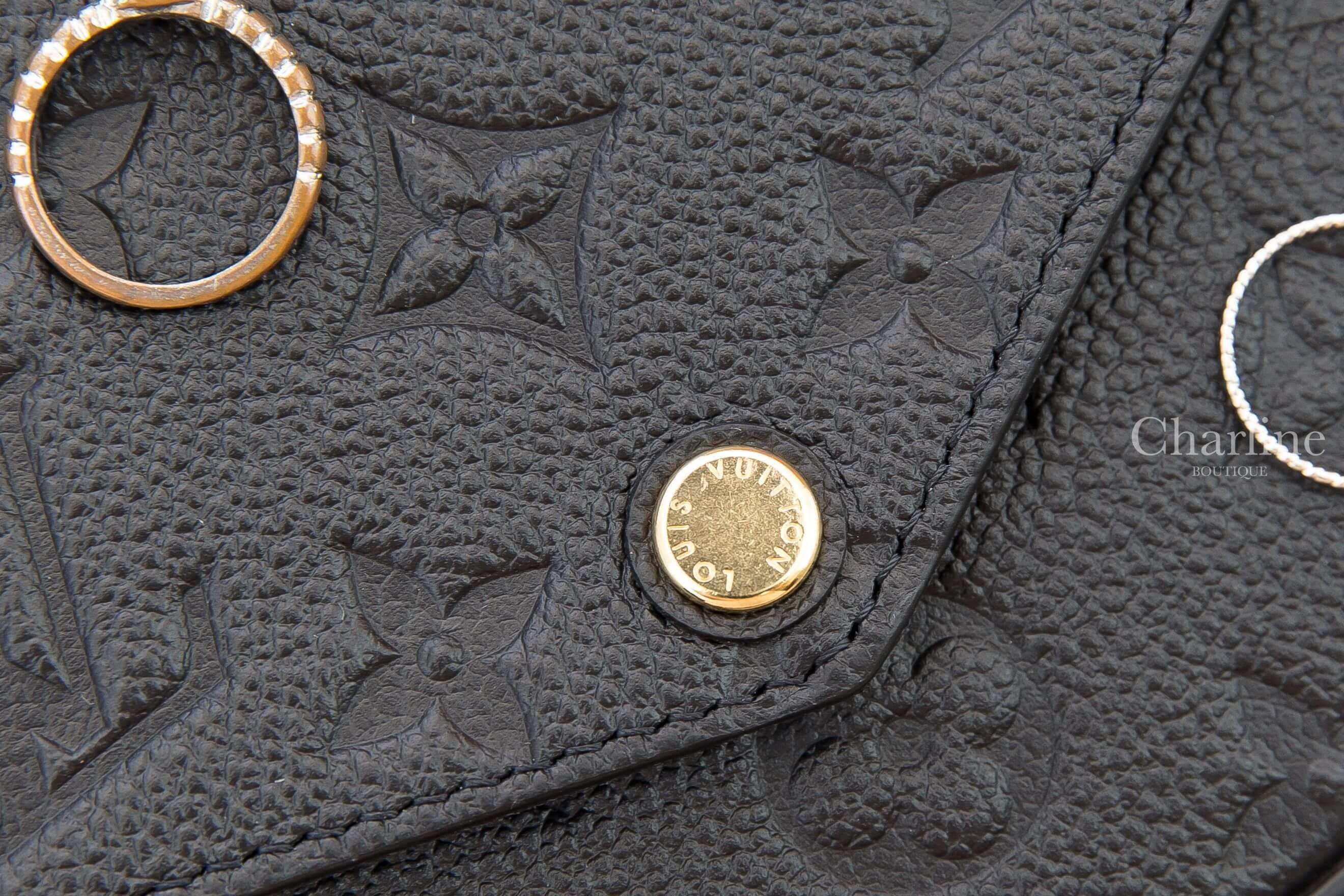 Louis Vuitton Félicie Pochette 黑色老花小牛皮金色鍊帶長夾
