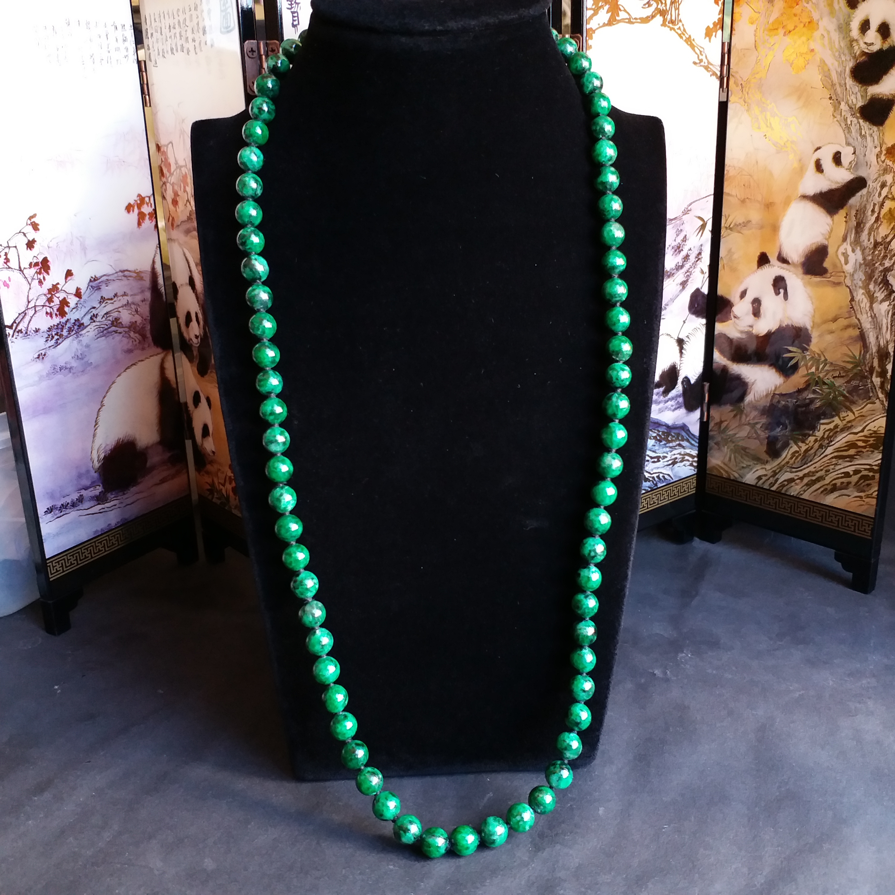 冰種滿綠花青玉珠項鍊 (7mm直徑), 天然翡翠A玉, 緬甸玉, Jade, Jadeite