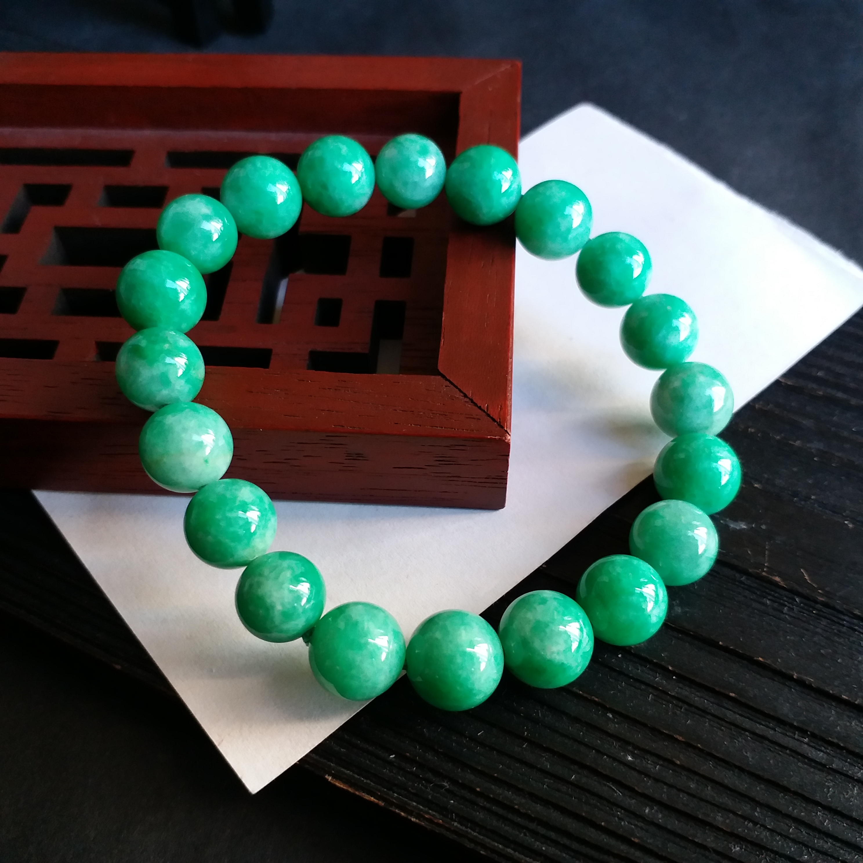 冰陽綠玉珠手串 (9.8mm直徑), 天然翡翠A玉, 緬甸玉, Jade, Jadeite