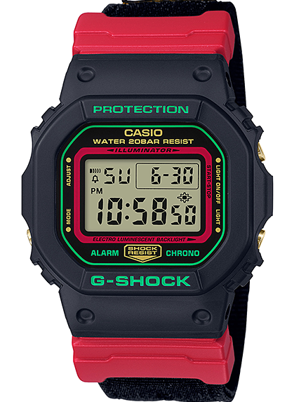 萬年鐘錶 - G-SHOCK  經典黑紅 配色 防震電子錶  DW-5600THC-1