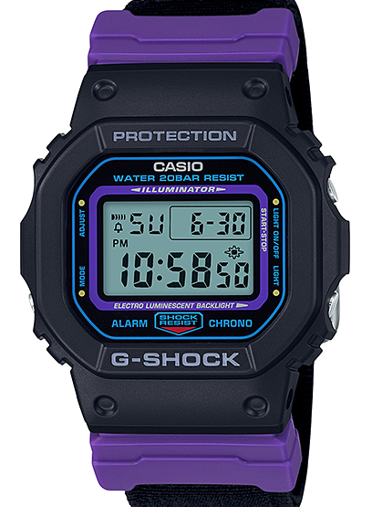 萬年鐘錶 - G-SHOCK  騎士 黑紫配色  套組  防震電子錶  DW-5600THS-1