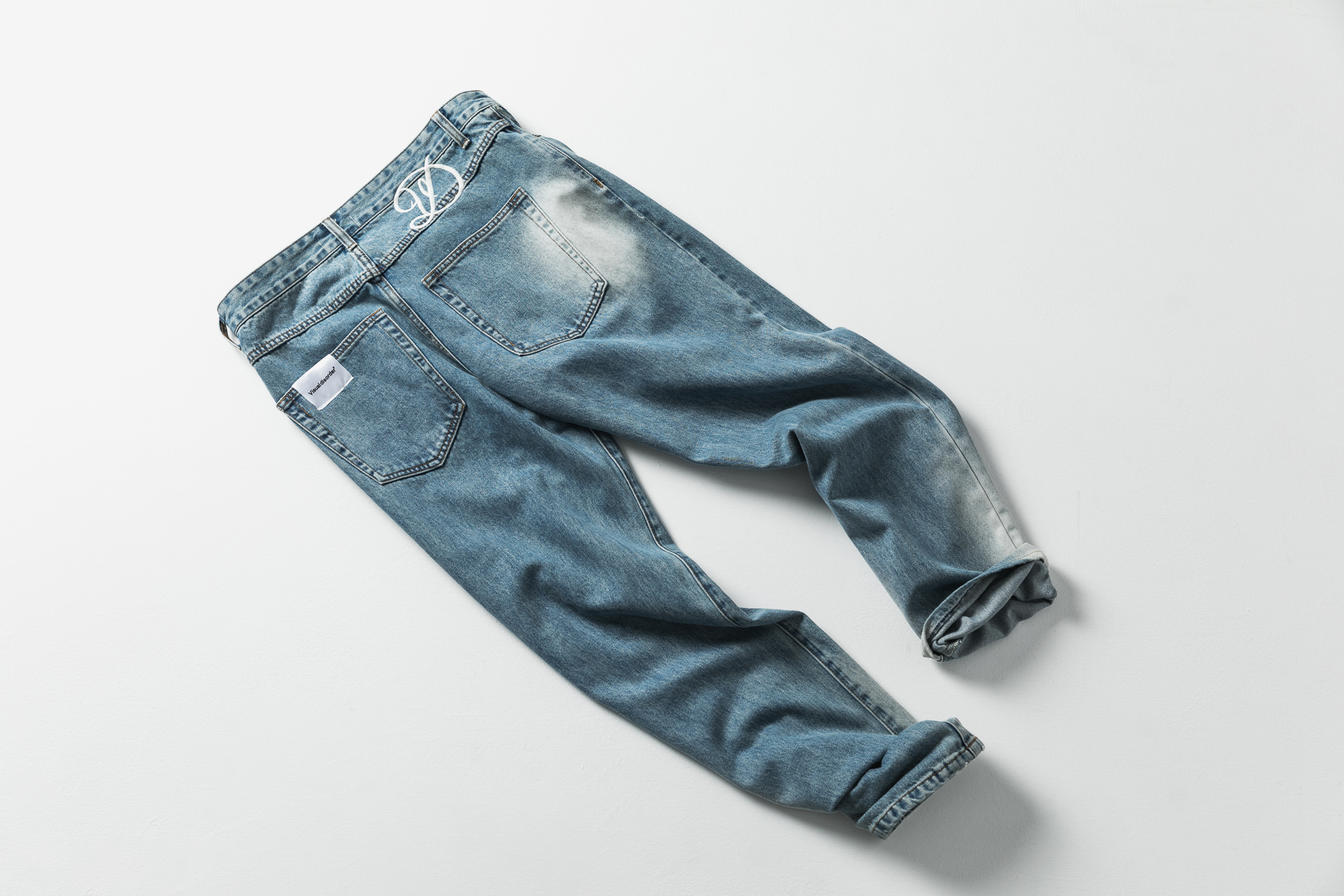 visual disorder Brush color denim  pants 牛仔中直水洗褲