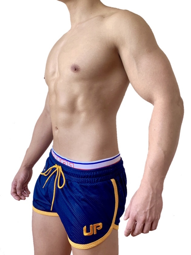 Double UP 二合一超短運動褲 芥末黄/海軍藍