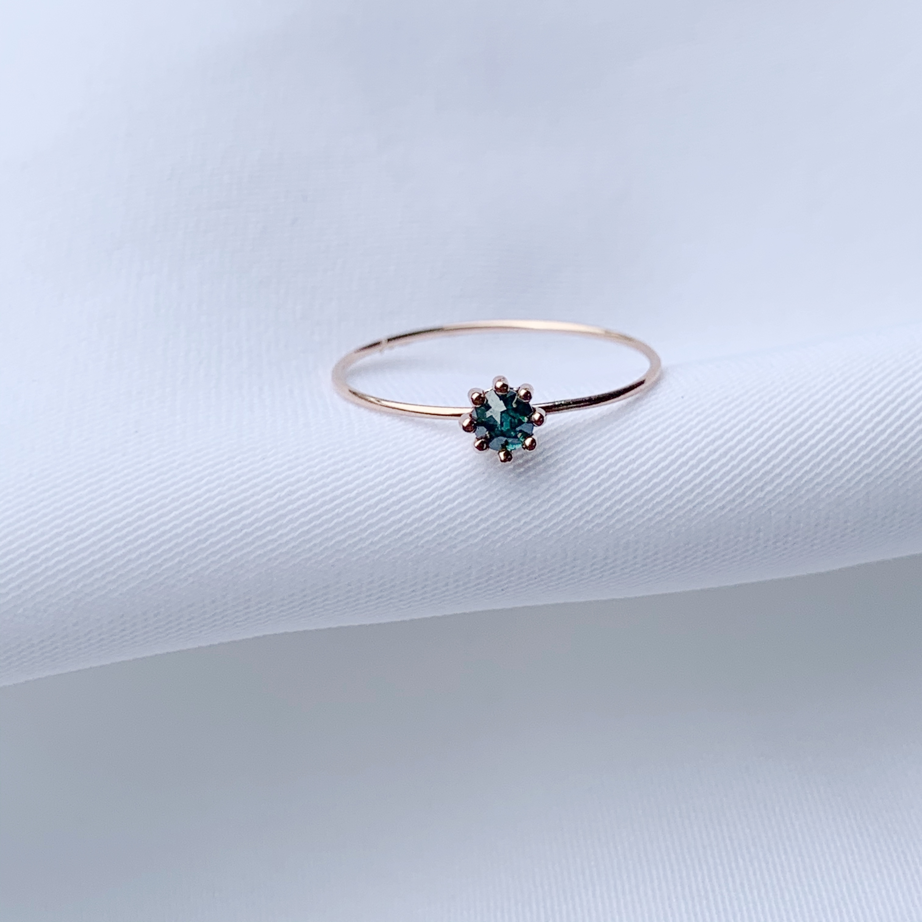 14k 光滑八爪藍鑽原礦戒指