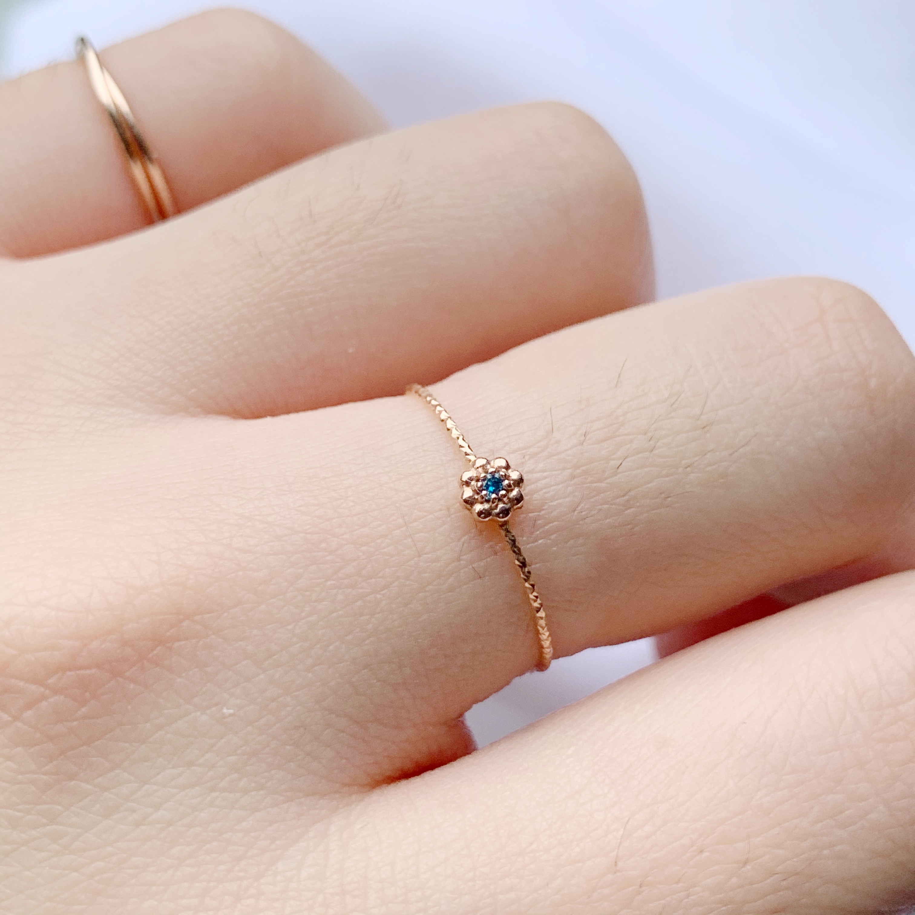 14k 蛋糕小花藍鑽亮亮戒指