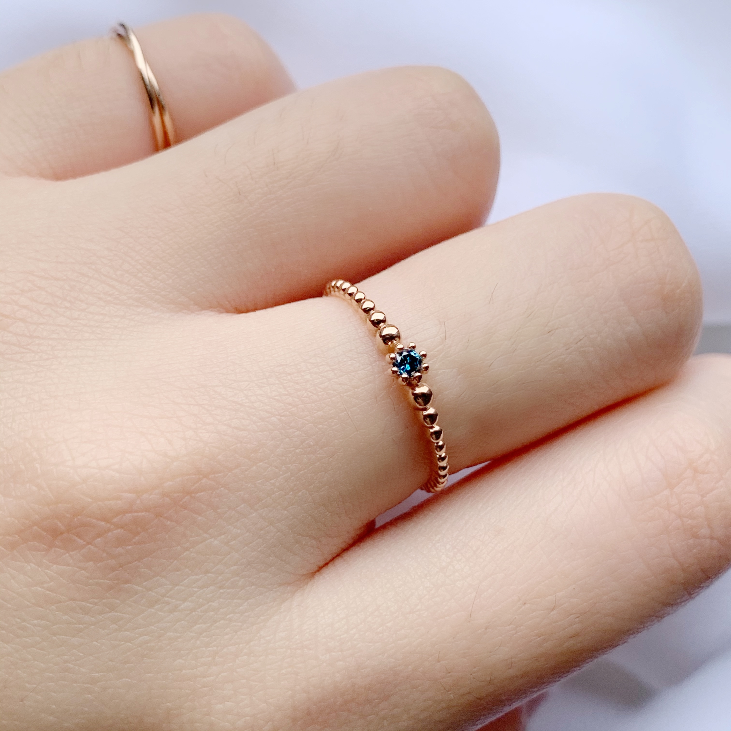 14k 漸變珠珠五分藍鑽戒指