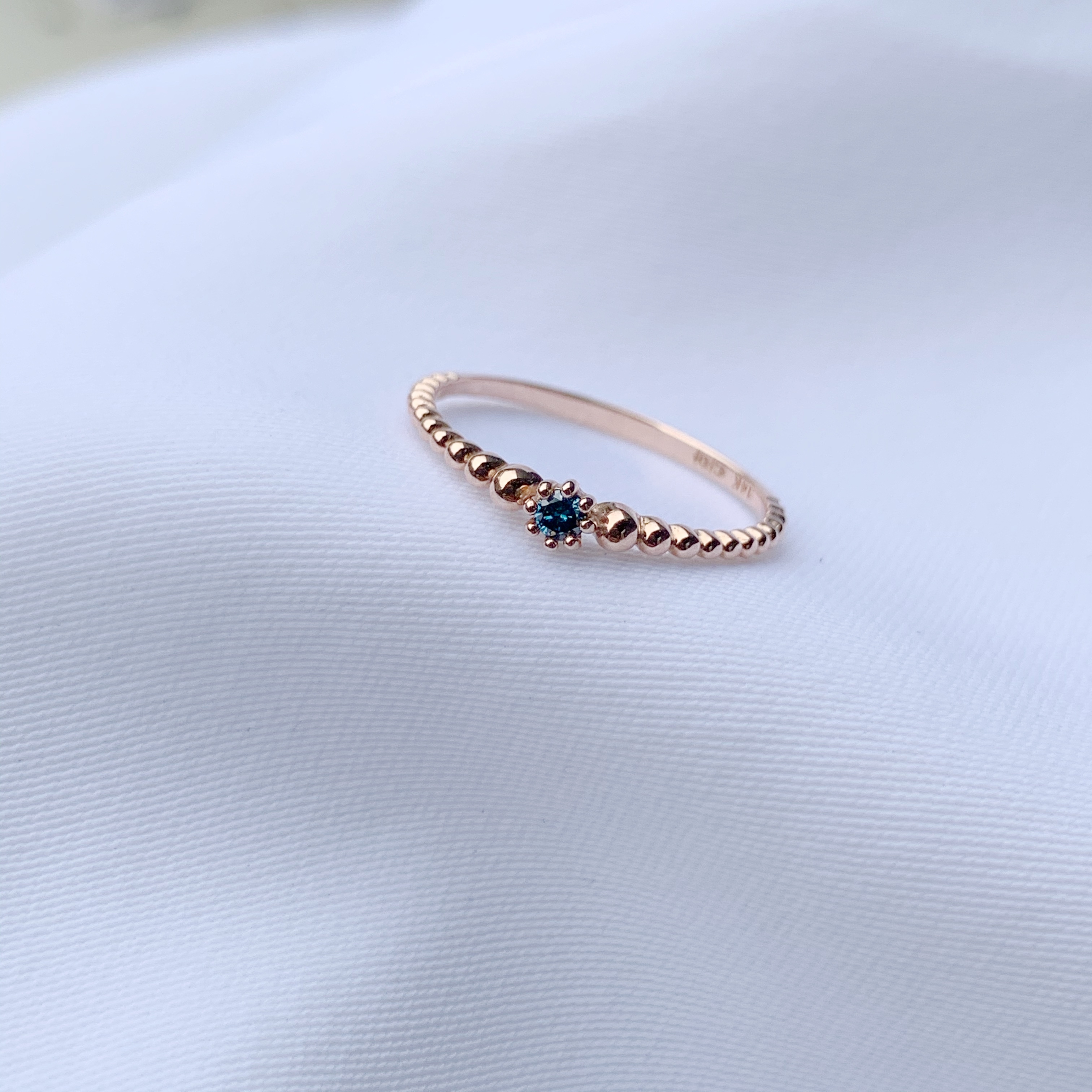 14k 漸變珠珠五分藍鑽戒指