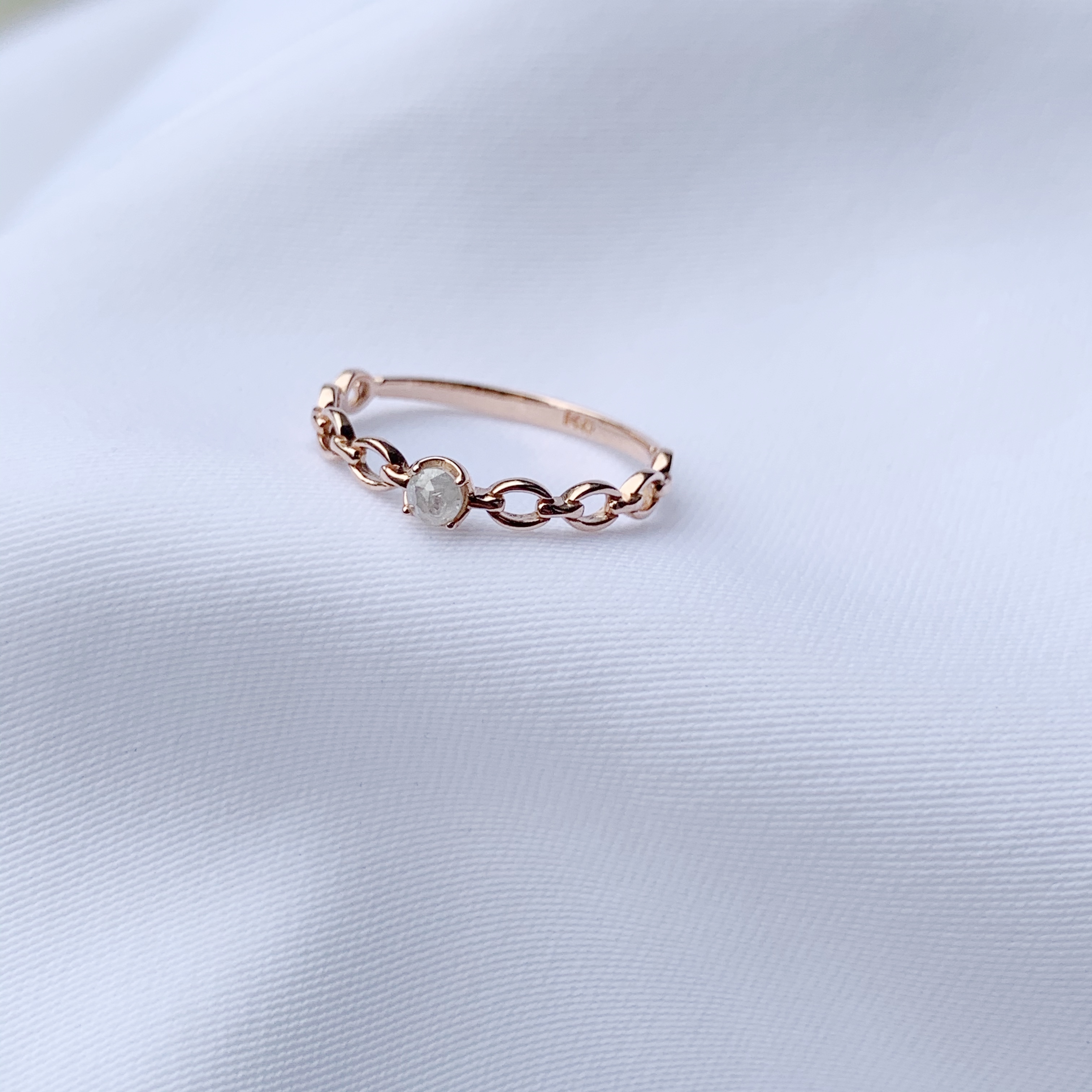 14k簍空鍊條感灰鑽原礦戒指