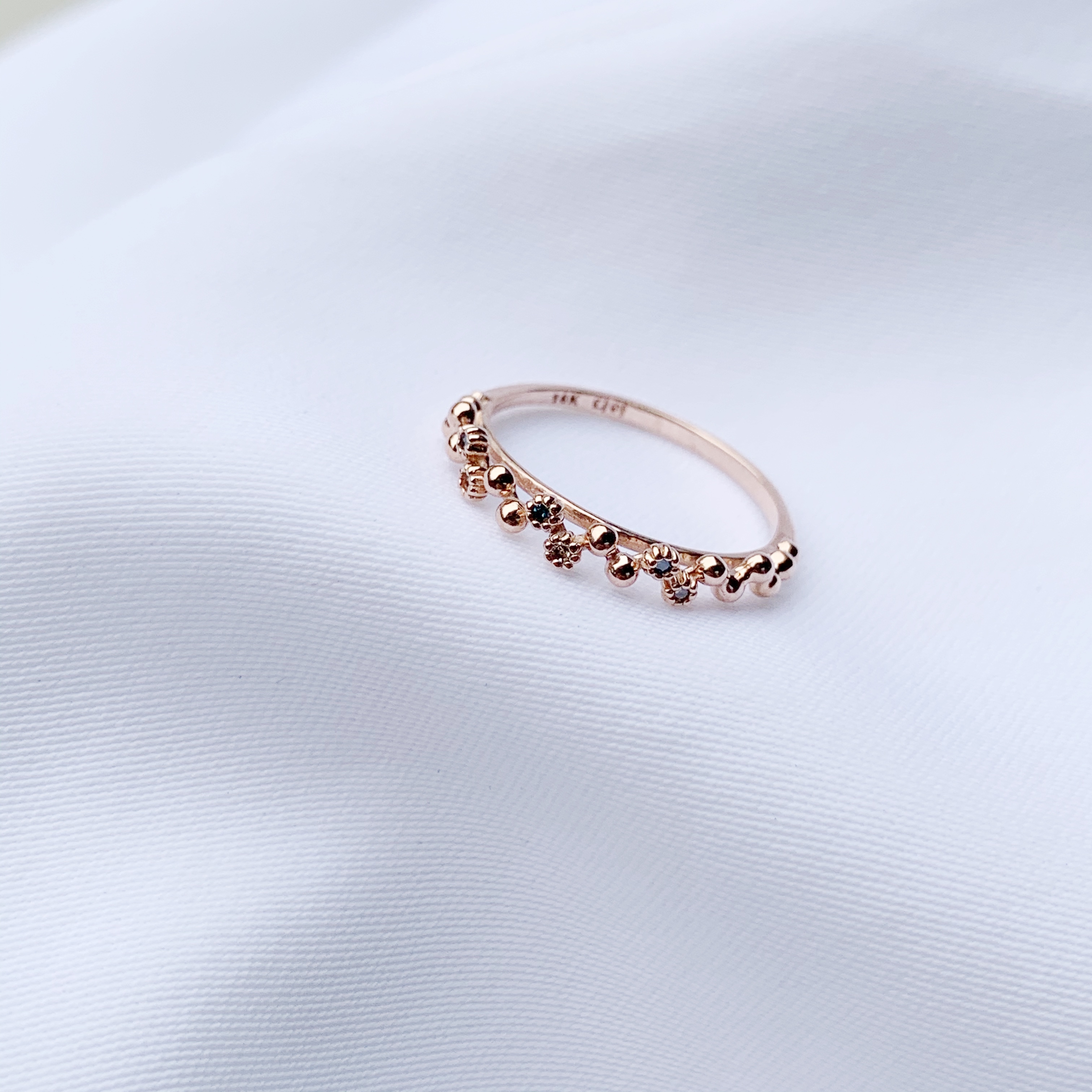 14k 立體整排豆豆藍鑽真鑽戒指