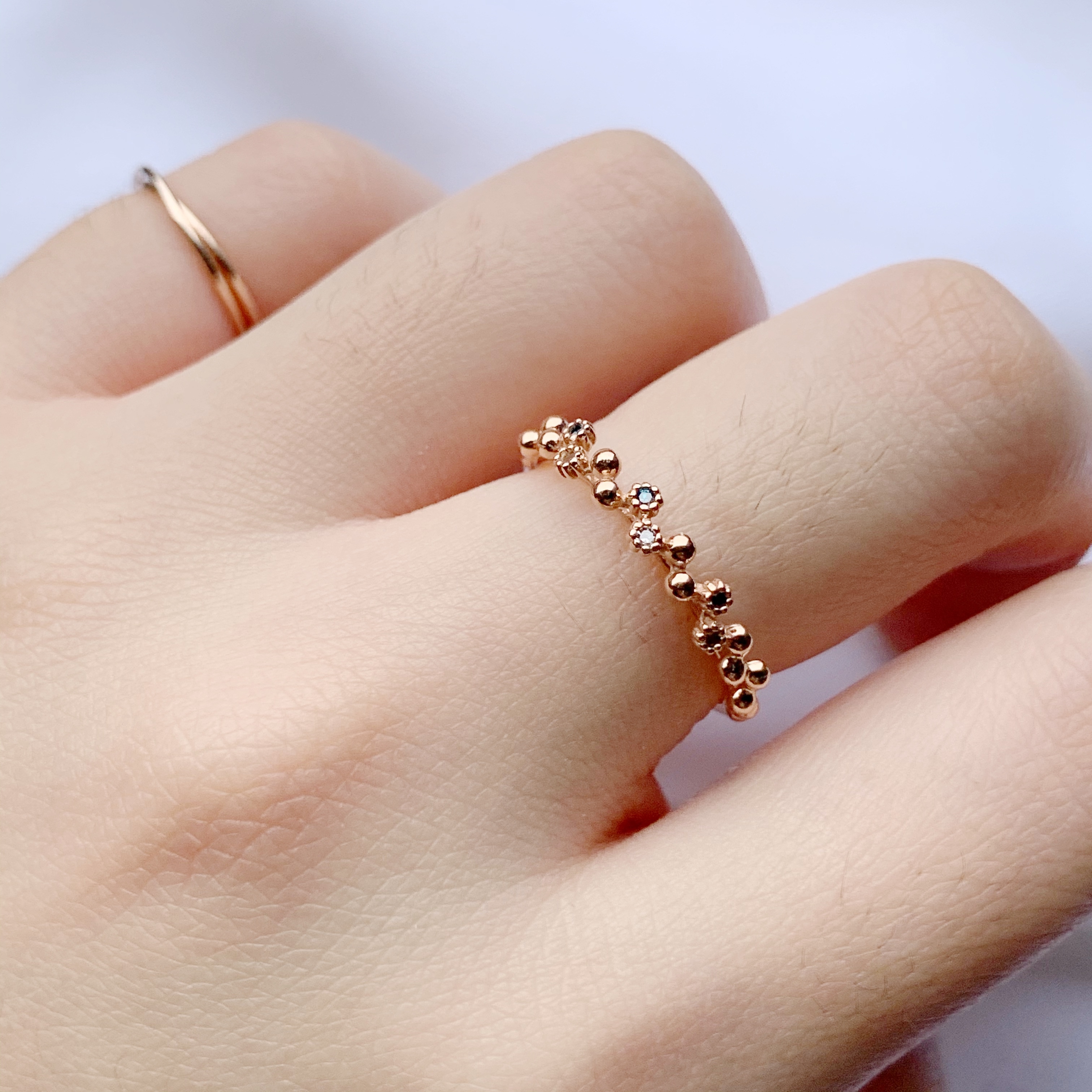 14k 立體整排豆豆藍鑽真鑽戒指