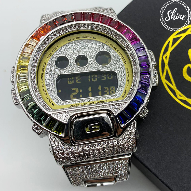 銀色 改裝手錶 DW-6900CB-1 (閃石錶帶) - 彩虹