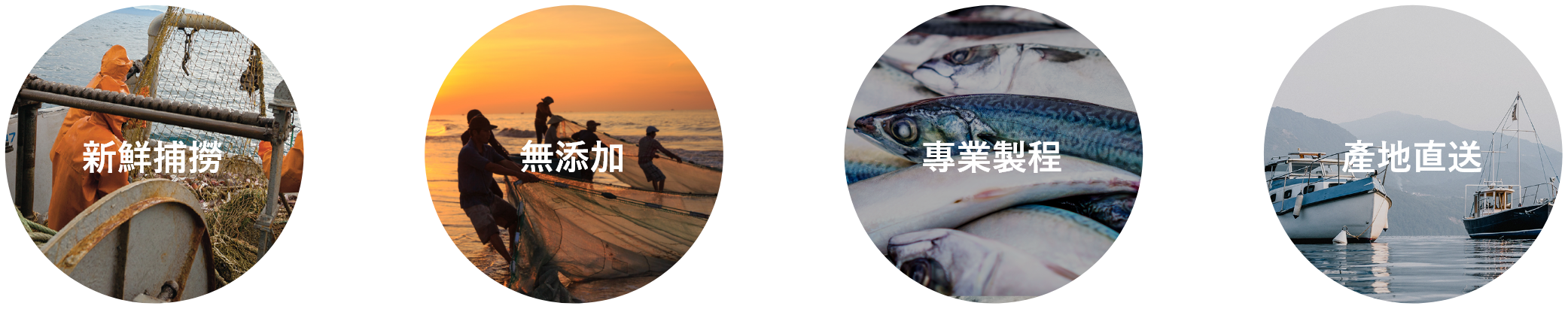新鮮捕撈、無添加、專業製程、產地直送