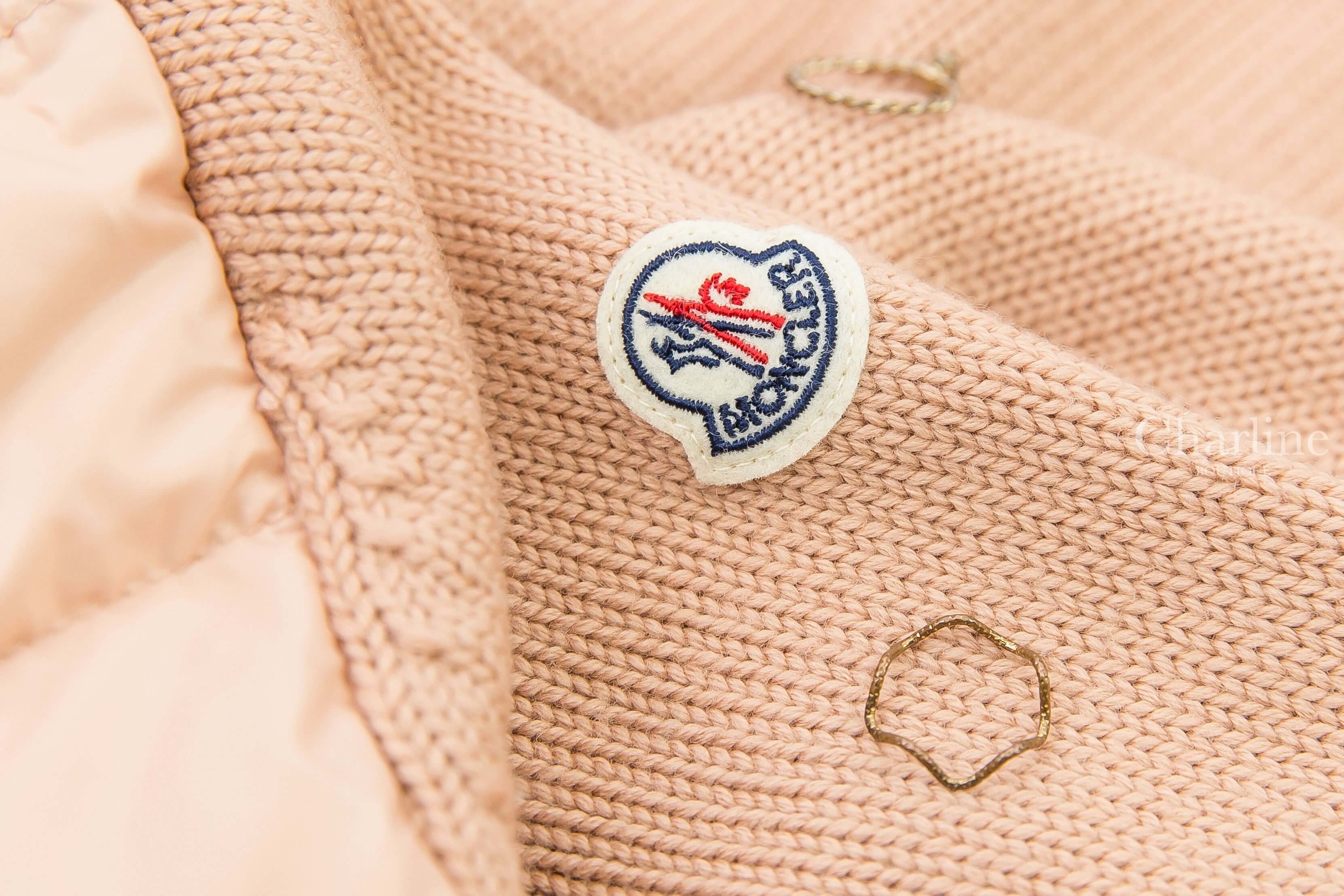Moncler Lined Jumper 粉橘色拼接針織小立領雙口袋羽絨外套